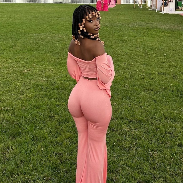 Off Shoulder Cropped Top High-waisted Flared Pant Set