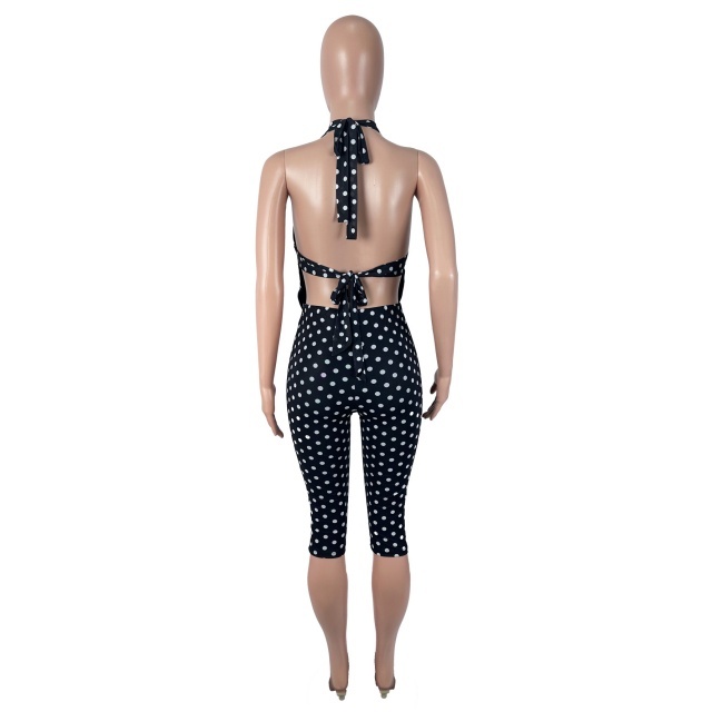 Polka Dots Halter Neck Top Midi Pant Set