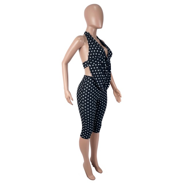 Polka Dots Halter Neck Top Midi Pant Set
