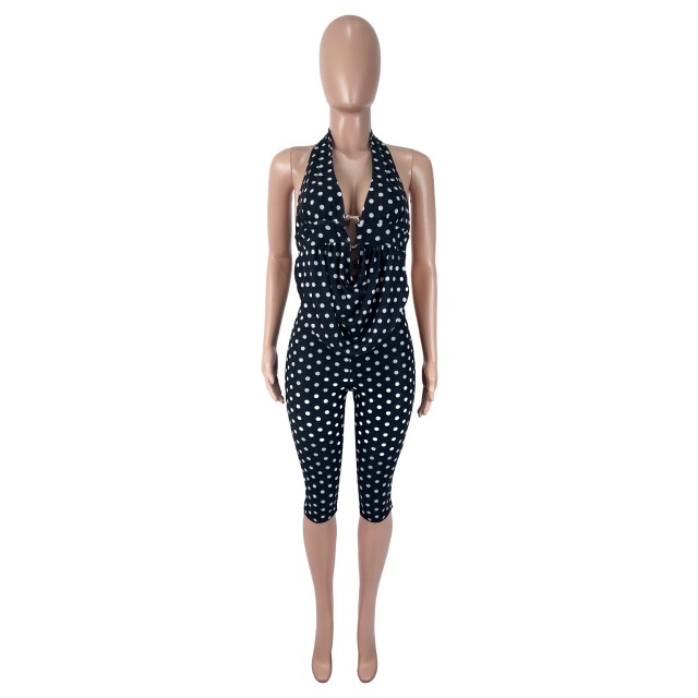 Polka Dots Halter Neck Top Midi Pant Set