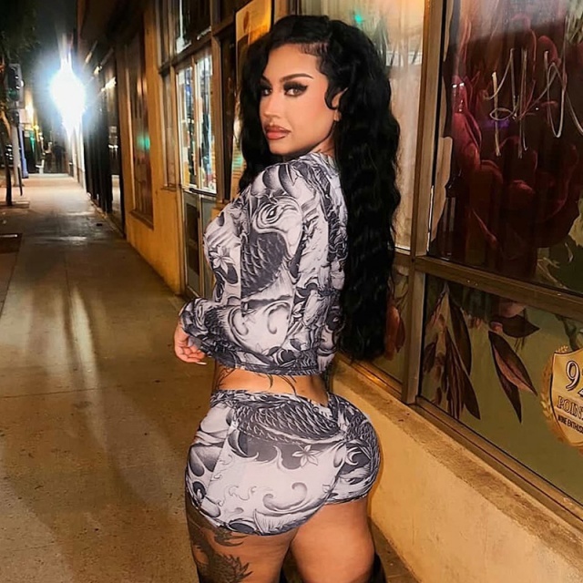 Printed Long Sleeve Zipper Up Top Mini Short Set