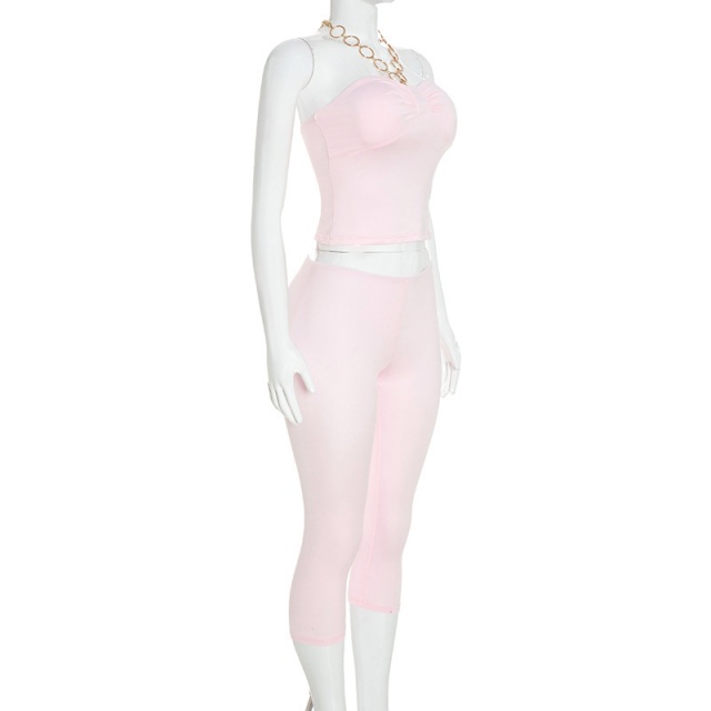 Ring-neck Halter Top Cropped Pants Set