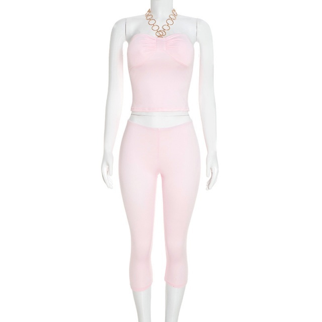Ring-neck Halter Top Cropped Pants Set