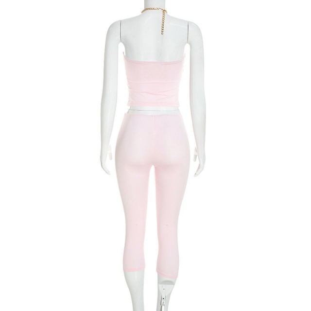 Ring-neck Halter Top Cropped Pants Set