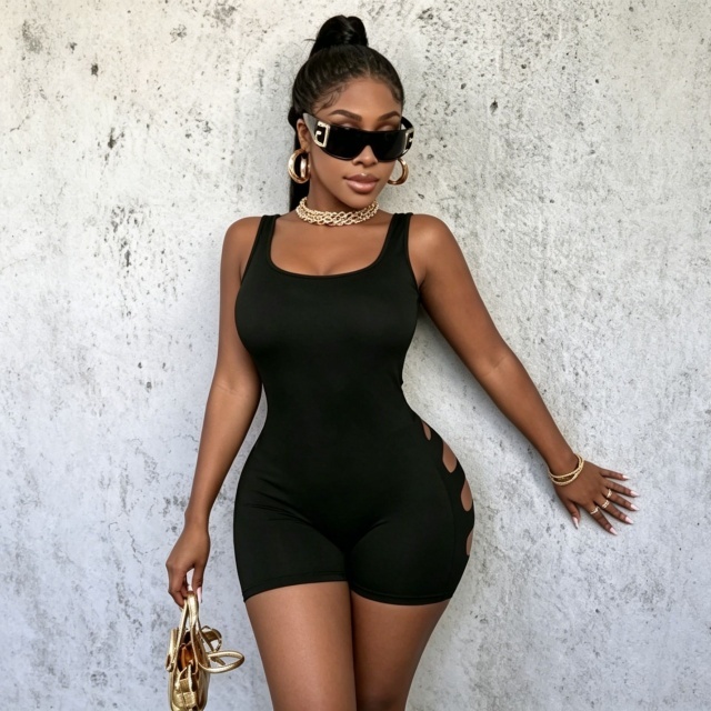 Sleeveless Hollow Out Fitted Romper