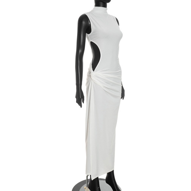 Sleeveless Hollow Out High Split Maxi Dress