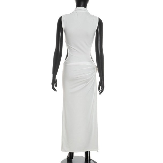 Sleeveless Hollow Out High Split Maxi Dress