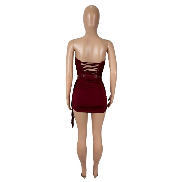 Strapless Laced-up Tube Top Mini Skirt Set