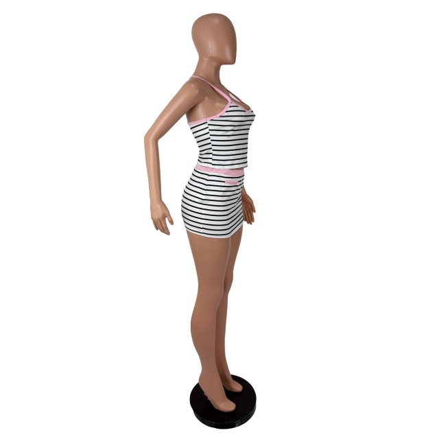 Striped Printed Cami Top Mini Skirt Set
