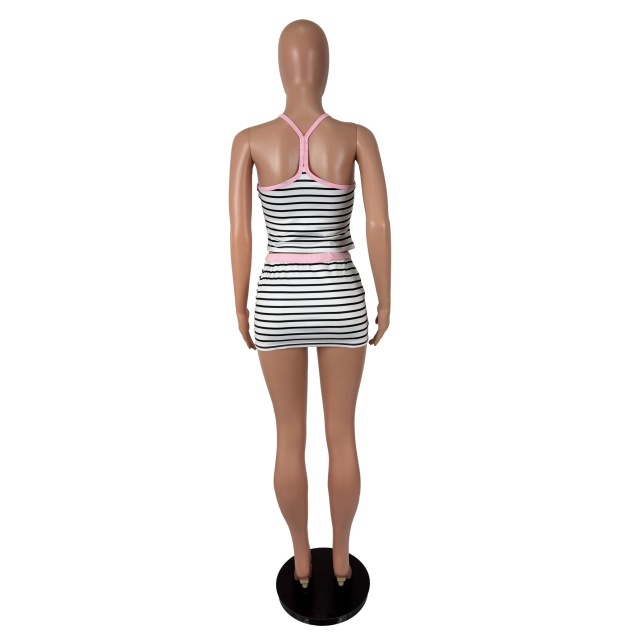 Striped Printed Cami Top Mini Skirt Set