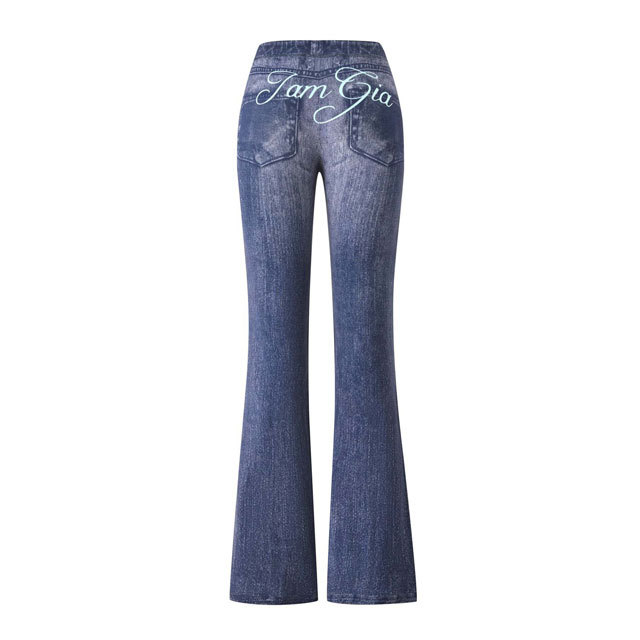 Fashion Denim Printed Hooded Top Casual Jogging Suit