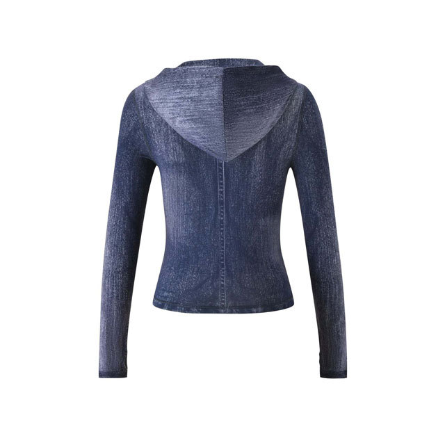 Fashion Denim Printed Hooded Top Casual Jogging Suit