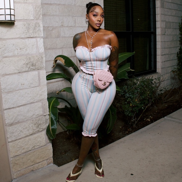 Off Shoulder Tube Top Striped Midi Pant Set