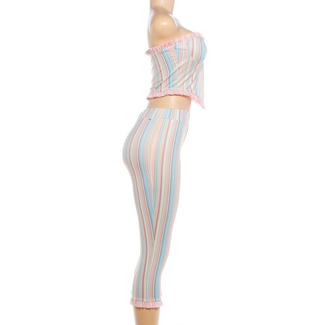 Off Shoulder Tube Top Striped Midi Pant Set