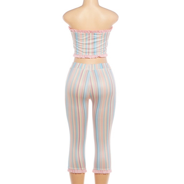 Off Shoulder Tube Top Striped Midi Pant Set