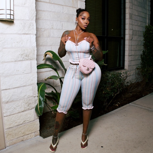 Off Shoulder Tube Top Striped Midi Pant Set