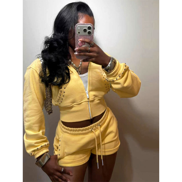 Fashion Women Rivets Fall Tracksuit Set