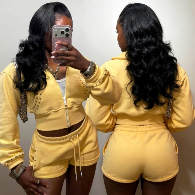 Fashion Women Rivets Fall Tracksuit Set