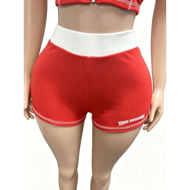 Contrast Color Zipper Up Top Slim Fit Short Set