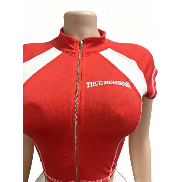 Contrast Color Zipper Up Top Slim Fit Short Set