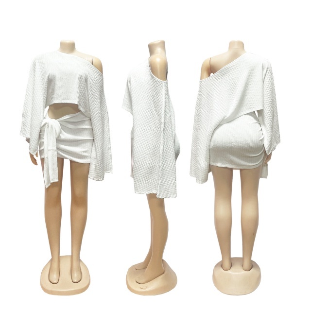 Breathable Off-shoulder Top Tie-up Skirt Set