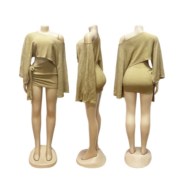 Breathable Off-shoulder Top Tie-up Skirt Set
