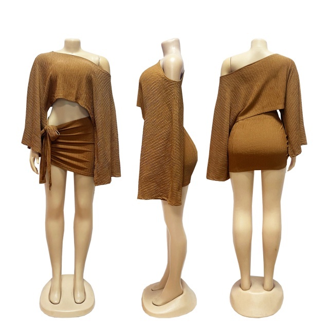 Breathable Off-shoulder Top Tie-up Skirt Set