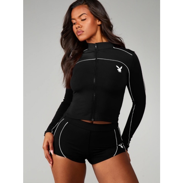 Long Sleeve Zipper Up Top Slim Fit Short Set