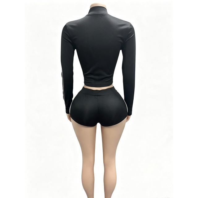 Long Sleeve Zipper Up Top Slim Fit Short Set