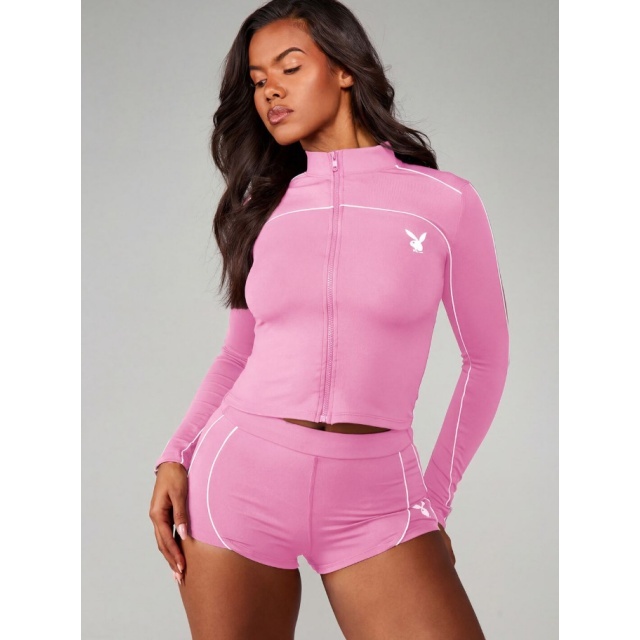 Long Sleeve Zipper Up Top Slim Fit Short Set