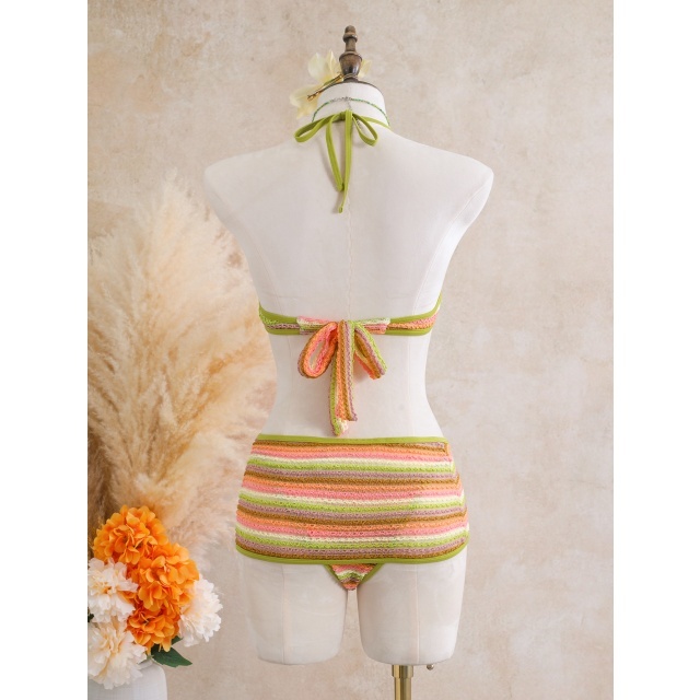 Hollow Out Halter Neck One Piece Swimsuit Set