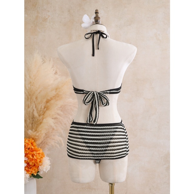 Hollow Out Halter Neck One Piece Swimsuit Set