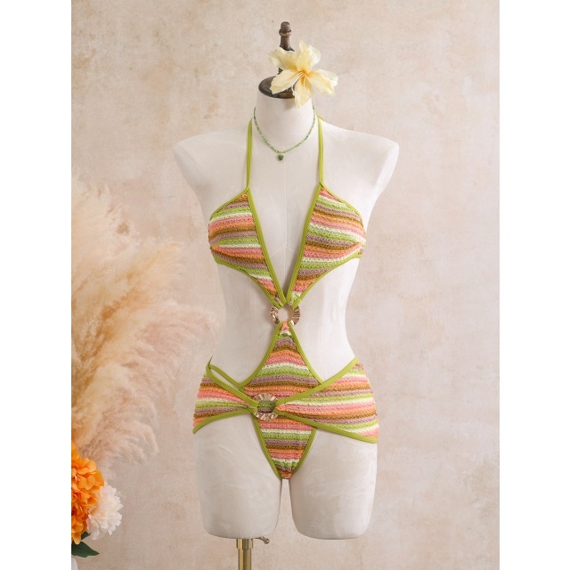Hollow Out Halter Neck One Piece Swimsuit Set