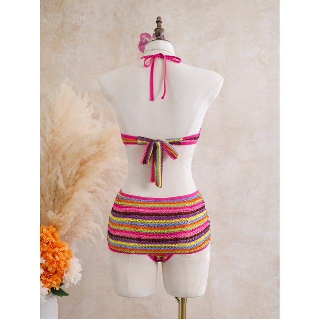 Hollow Out Halter Neck One Piece Swimsuit Set