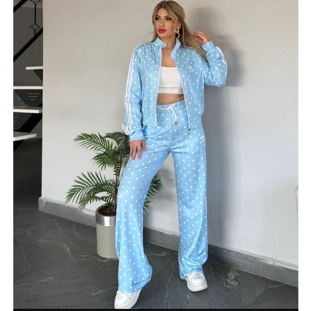 Polka Dots High Waist Casual Tracksuit Set