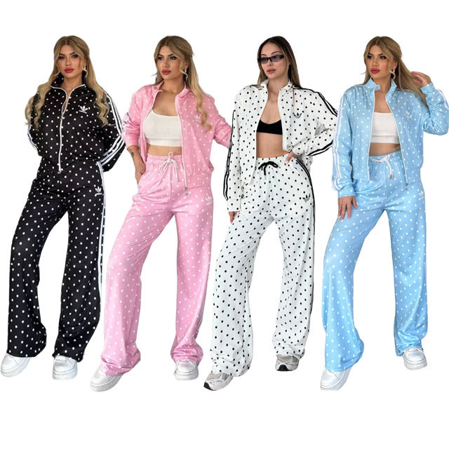 Polka Dots High Waist Casual Tracksuit Set