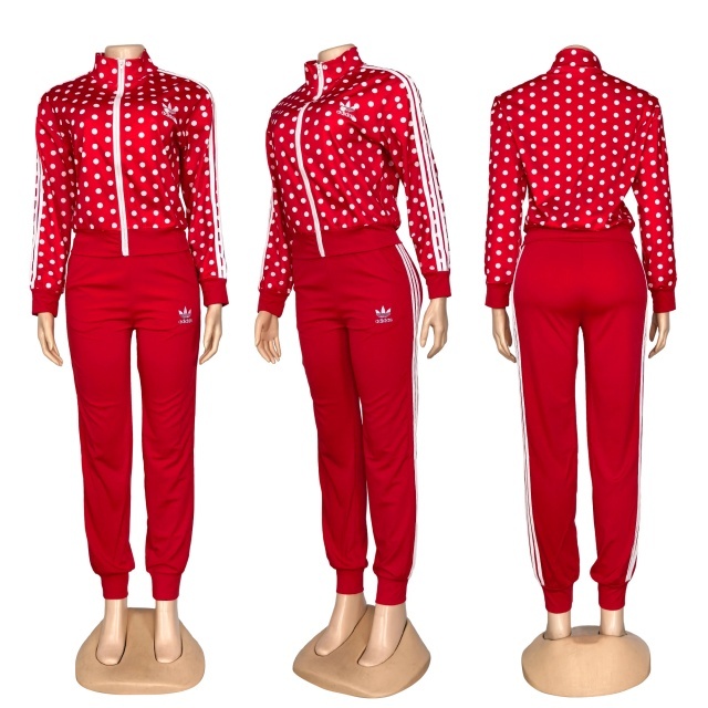 Polka Dots Zipper Fall Tracksuit Set