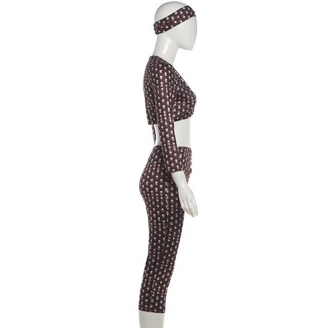 Dots Printed Cropped Top Fitted Midi Pant Set