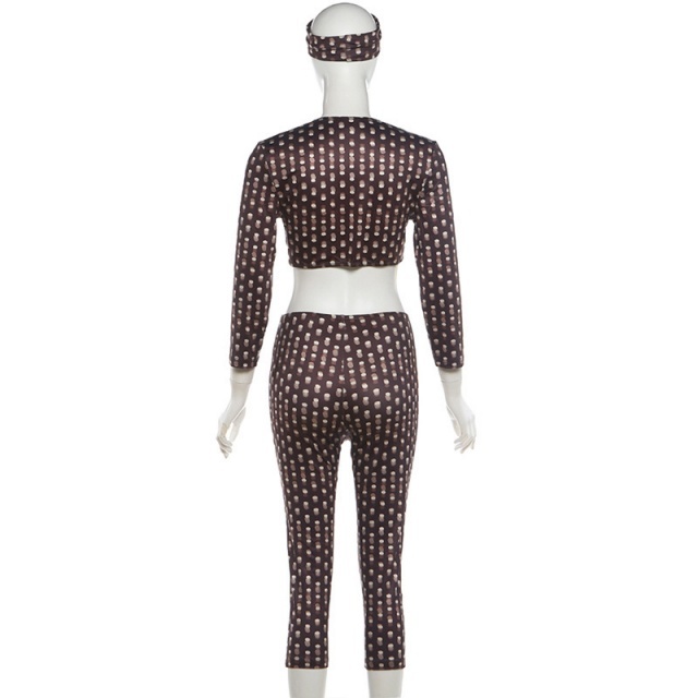 Dots Printed Cropped Top Fitted Midi Pant Set