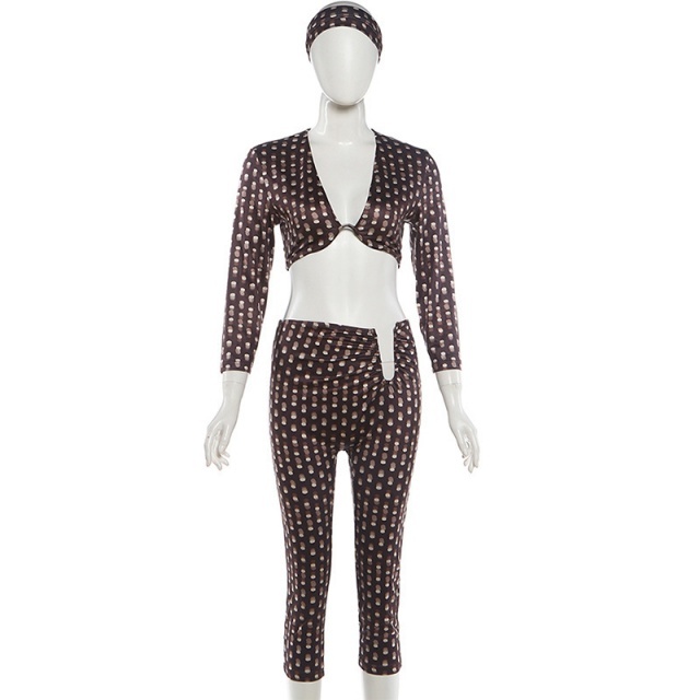 Dots Printed Cropped Top Fitted Midi Pant Set