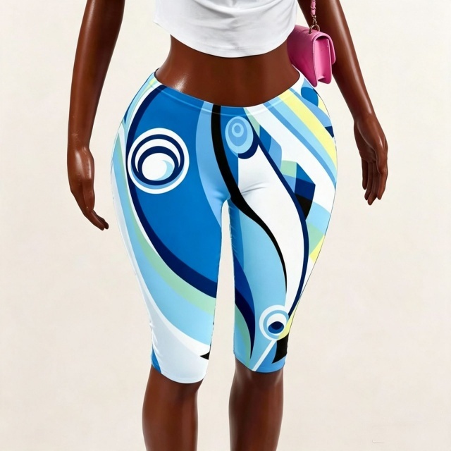 Colorblock Printed Slim Fitted Leggings