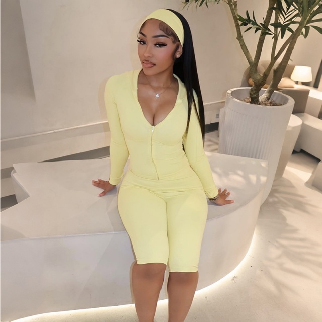 Solid Color Hooded Top Cropped Pant Set with Headband