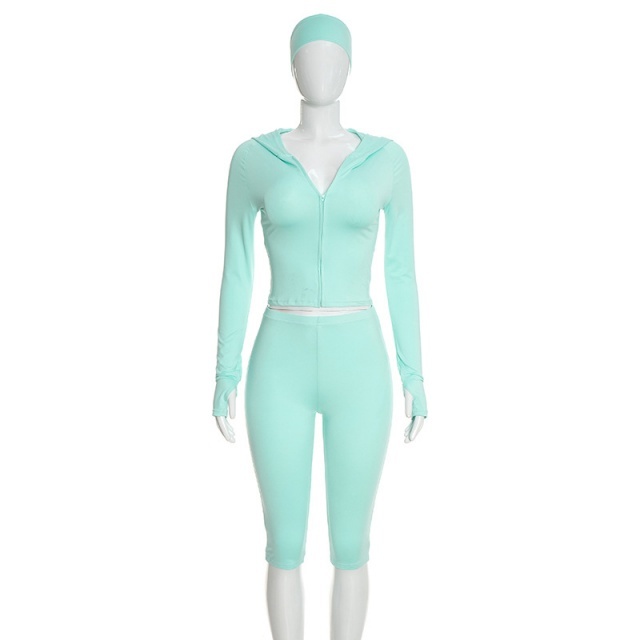 Solid Color Hooded Top Cropped Pant Set with Headband