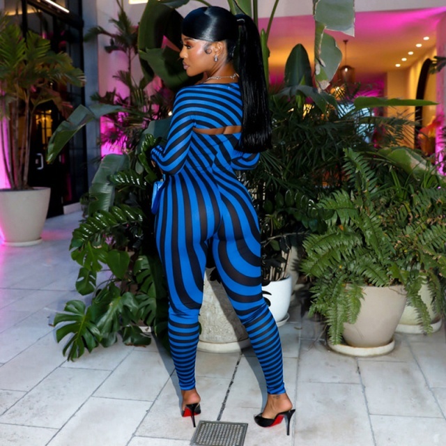 Striped Long-sleeve Shrug Strapless Jumpsuit Set