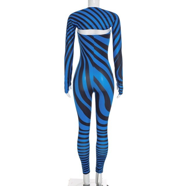 Striped Long-sleeve Shrug Strapless Jumpsuit Set