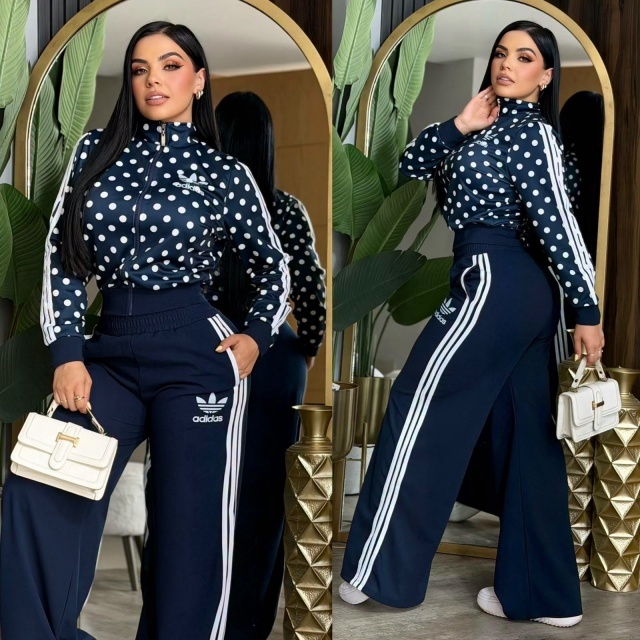 Polka Dots Jacket Top Sport Pants Suit