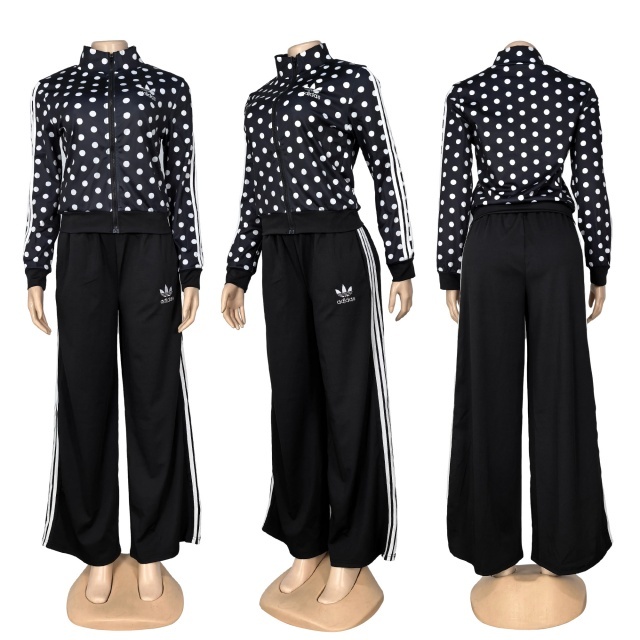 Polka Dots Jacket Top Sport Pants Suit