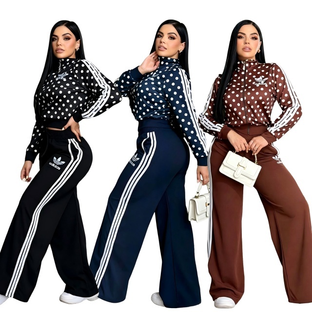 Polka Dots Jacket Top Sport Pants Suit