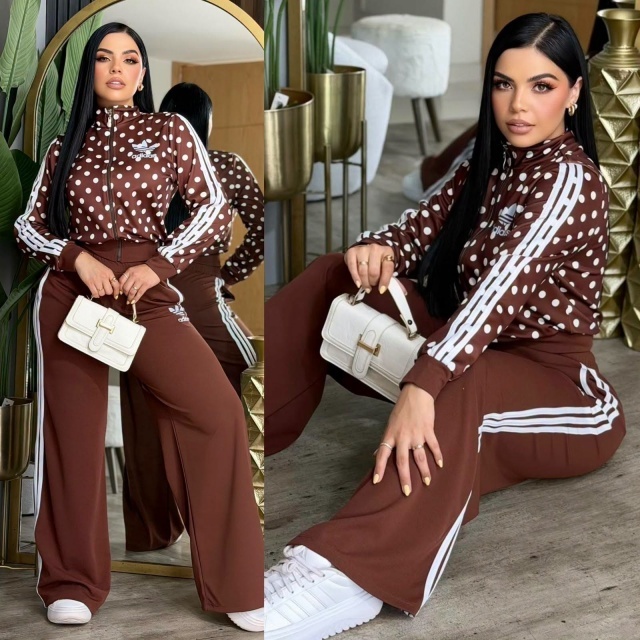 Polka Dots Jacket Top Sport Pants Suit