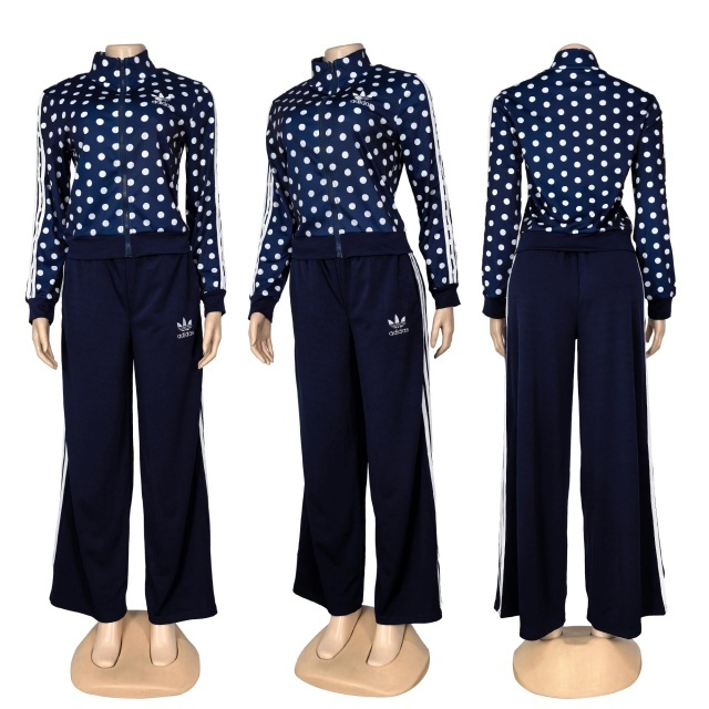 Polka Dots Jacket Top Sport Pants Suit